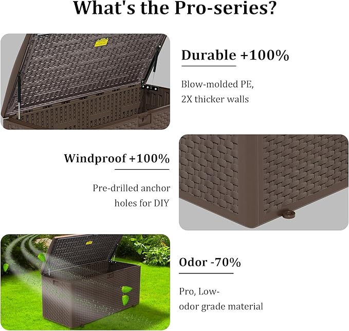 180 Gallon Pro Outdoor Storage Box Waterproof Lockable Resin Deck Box Large, Patio Storage Bin for Pool Accessories Cushion Furniture, Garden Tools, UV-Resistant Outside Delivery Brown