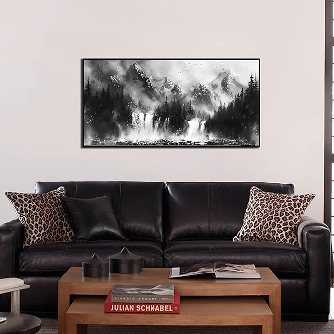 Foggy Forest Wall Art for Living Room - Black and White Art Wall Decor for Office - Framed Artwork for Walls Size 20" x 40"
