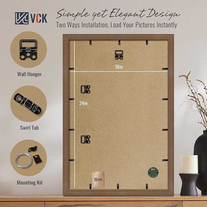 VCK 16x24 Brown Poster Frames 3 Pack, High-End Wood Wide Border Picture Frame,Multi-Directional Display Family Photos, Office Prints, Studio/Gallery/Home Artwork
