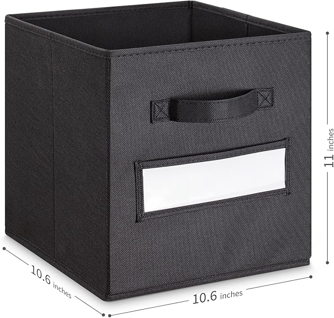 artsdi 11 Inch Storage Cube,Storage bin,cube storage (Set of 10) Foldable Fabric Cube Storage Bins with 10 Labels Window Cards & a Pen,Baskets Containers for Shelves,Closet Organizers Box,Black