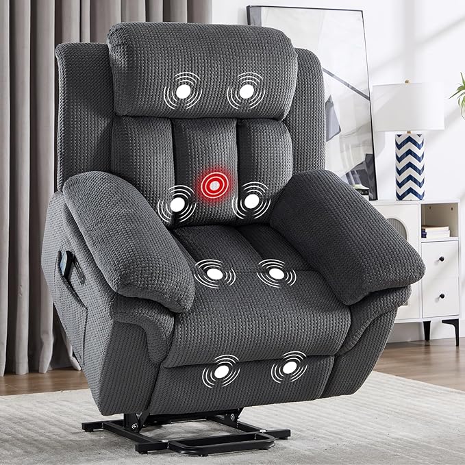 CANMOV 46" Wide Oversize Power Lift Recliner Chair, Extra Large Electric Lift Recliners for Elderly Big, Stand Up Recliner Chair with Massage and Heat, USB and Type-C Ports, Dark Grey