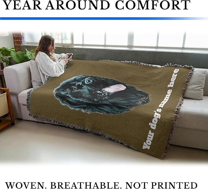 Pure Country Weavers Newfoundland Dog Personalized Woven Blanket Sand by Robert May - Gift Cotton Tapestry Throw - Made in The USA - 72" x 54"