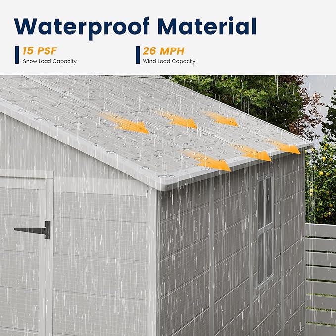 UDPATIO Resin Storage Shed 8 x 8 FT, Outdoor Garden Sheds with Floor Plastic Patio Outdoor Storage Shed with Lockable Door, Sandstone