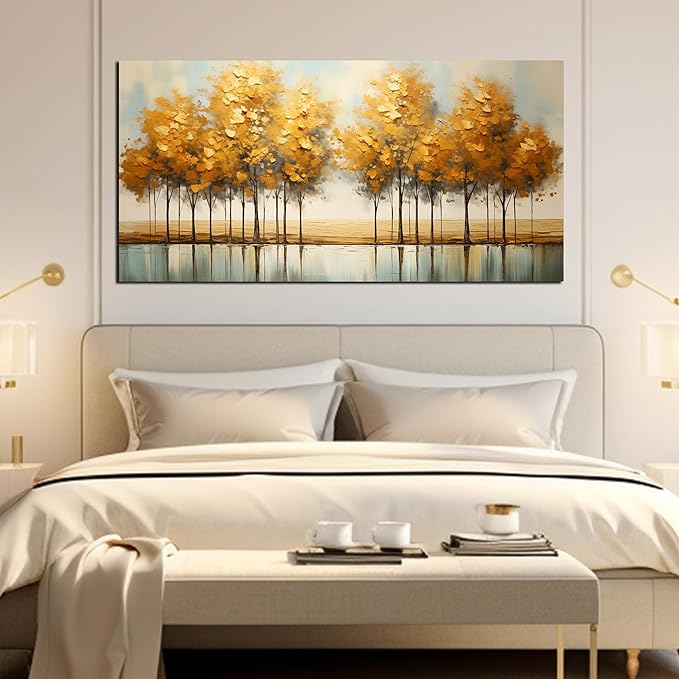Large Canvas Painting Yellow Forest Theme Decorative Painting with Frame Can be Directly Hanging Wall Decorative Painting for Living Room Bedroom Office Room Decor Painting Artwork Size 30x60