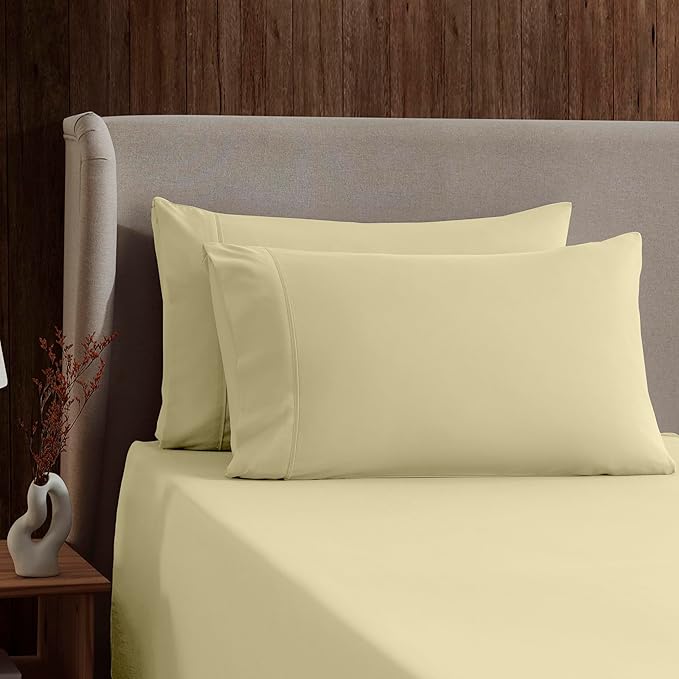 Nestl Short Queen Sheet Set - 1800 Ultra-Soft Microfiber - Double Brushed - Deep Pockets - Easy Fit - 4 Piece Set - Bed Sheets (Short Queen, Vanilla Yellow)