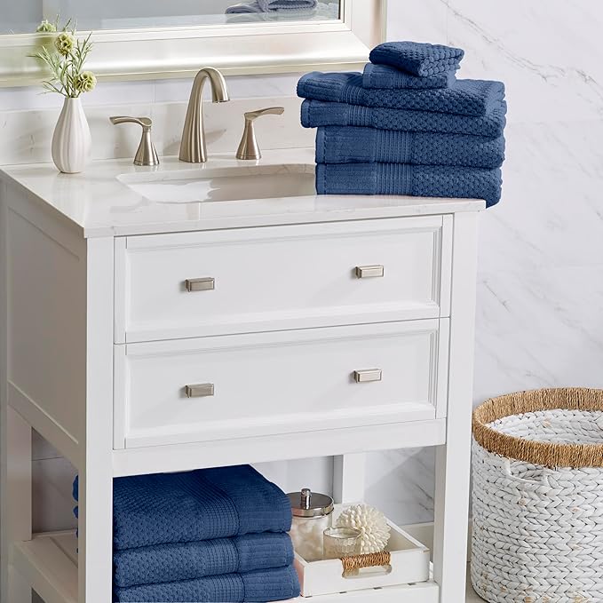 NY Loft 100% Cotton Hand Towels| 6 Pack Hand Towel Set | Absorbent & Quick-Dry Hand Towels 16" x 28" |Textured and Durable Cotton | Trinity Collection (6 Pack Hand Towel, Navy Blue)