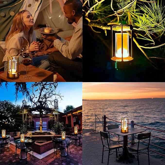 Portable Metal Table Lamp, 4000 mAh Rechargeable Outdoor Table Lamp Cordless, 3 Color Stepless Dimmable Atmosphere Table Lamps for Patio, Camping, Coffee table decor lamp for Indoor/Outdoor