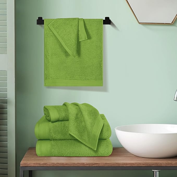 Ultra Soft 6 Pack Cotton Towel Set, Contains 2 Bath Towels 28x55 inch, 2 Hand Towels 16x24 inch & 2 Wash Coths 12x12 inch, Ideal Everyday use, Compact & Lightweight - Kiwi Green