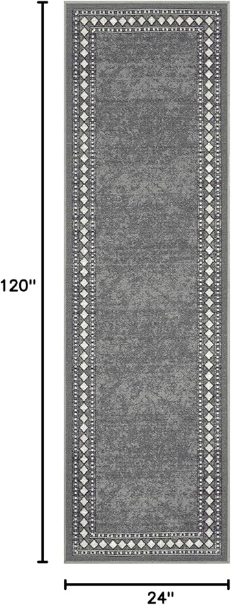 Antep Rugs Alfombras Modern Bordered 2x10 Non-Skid (Non-Slip) Low Profile Pile Rubber Backing Indoor Area Runner Rugs (Gray, 2' x 10')