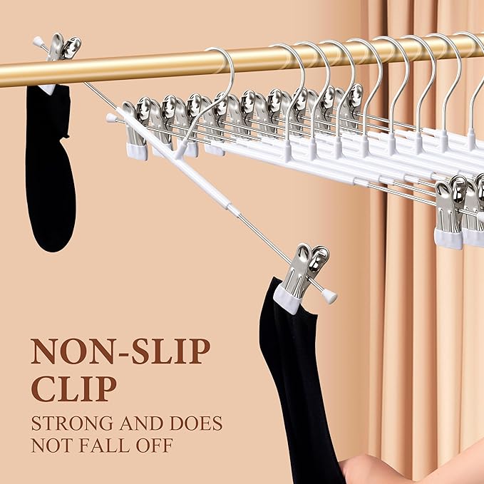 Pants Hangers with Clips for Women 20 Pack 16Inch Adjustable Heavy Duty Space Saving Skirt Hangers Non-Slip Trousers, Jeans Clothes,Shorts White