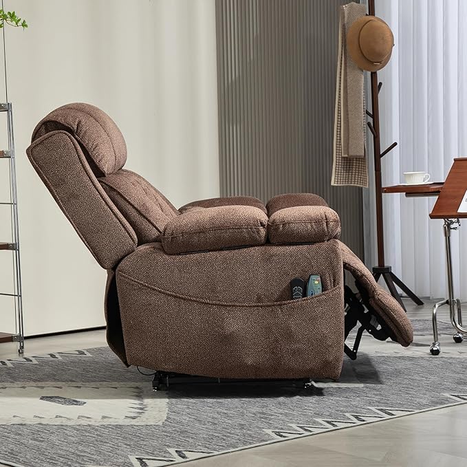 Big Man Power Lift Recliner for Elderly Adults 28 Inch Wide Seat, Lay Flat Lift Chair with Heat Massage, Flip Arm Storage Cup Holders, USB Type C Charging, 400 lbs