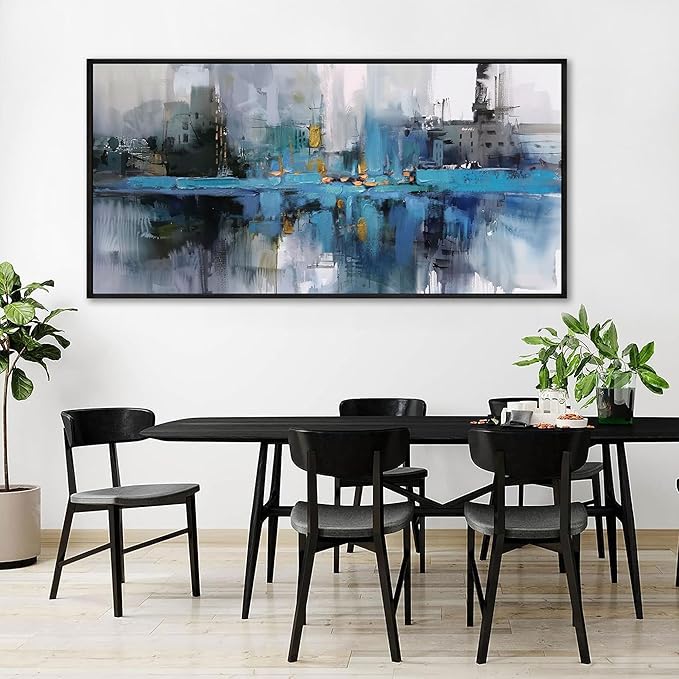 yiijeah Oversized Wall Art - Abstract Picture Large Wall Decor for Living Room Blue and White Paintings Big Frame Artwork Extra Large Canvas for Office Bedroom Home Decor