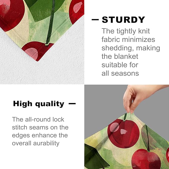 Cherry Blanket for Kids Adults, Cherry Gifts Flannel Throw Blanket, Cherry Decor Lightweight Warm Soft for Sofa Couch Bed Living Room Office 40" x 50"