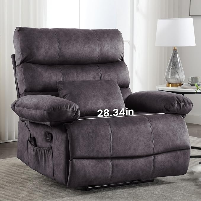 Oversized Recliner Chair Extra Wide Large Recliner for Adults 350lbs with Lumbar Support Pillow Nursery Chair Living Room (Manual, GREY-6002)