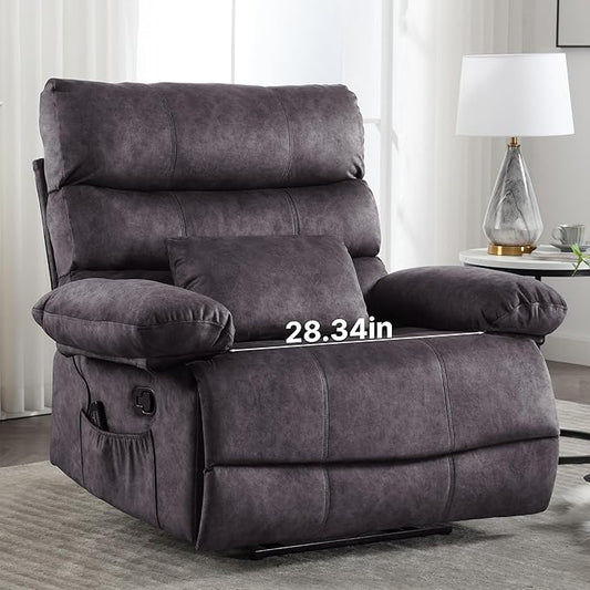 Oversized Recliner Chair Extra Wide Large Recliner for Adults 350lbs with Lumbar Support Pillow Nursery Chair Living Room (Manual, GREY-6002)