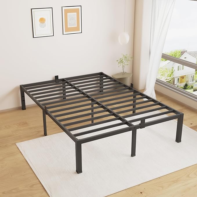 18 Inches Full Size Bed Frame, Heavy Duty Metal Platform Bed Frame No Box Spring Needed, Easy Assembly, Noise Free Bedframe with Mattress Slide Stopper