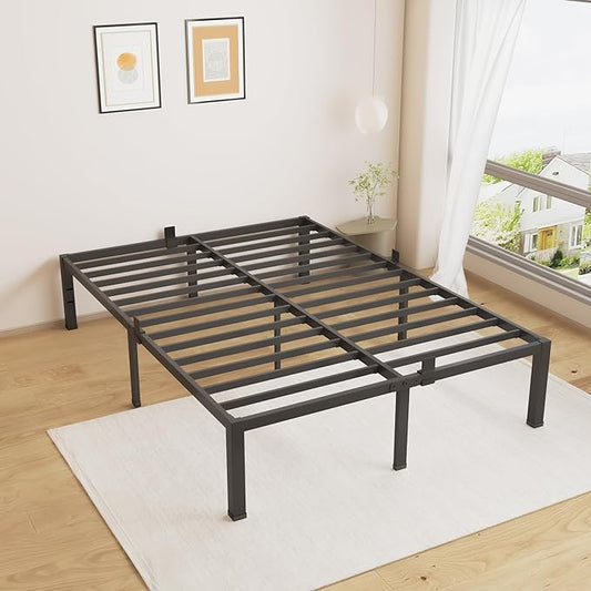 18 Inches Full Size Bed Frame, Heavy Duty Metal Platform Bed Frame No Box Spring Needed, Easy Assembly, Noise Free Bedframe with Mattress Slide Stopper