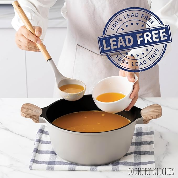 Country Kitchen Pots and Pans Set Nonstick, Cast Aluminum Kitchen Cookware Set with Utensils, 14 Pcs Non Stick Cooking Set w/Frying Pans & Saucepans, Grey