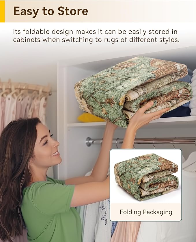 Area Rugs 5'x8' Washable Non-Slip, Floral Vintage Distress Print Pattern Medallion Carpet for Living Room Bedroom Dining Room, Brick Red Rust Neutral Brown Burnt Orange Green