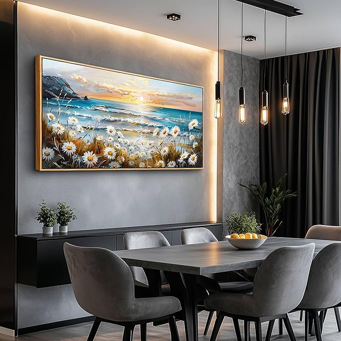 PHAOHUAXM Large Canvas Wall Art Flowers Farmhouse Bedroom Wall Painting Wall Decor For Living Room Office Marine Landscape Print Nature Beach picture Artwork Poster Modern Home Decorations 24x48 In