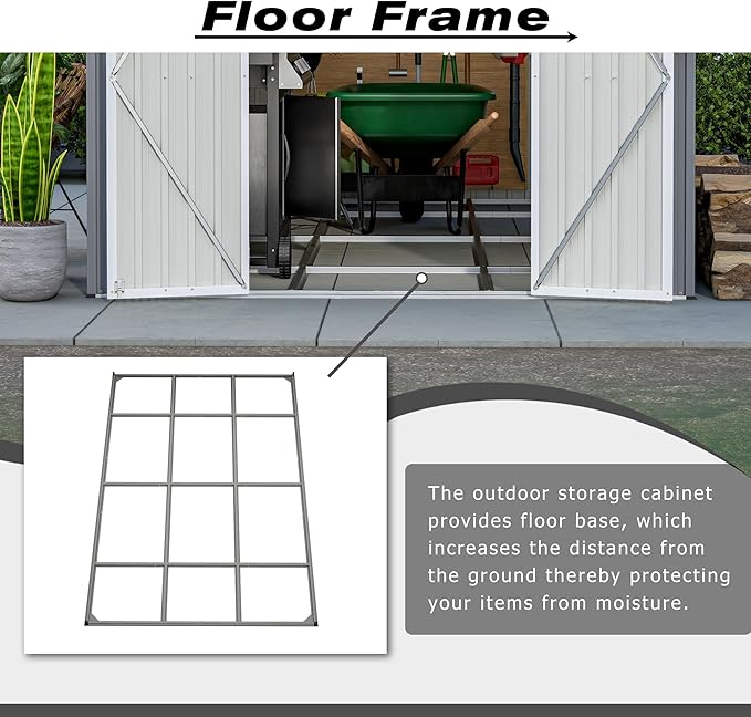8×12 Ft Outdoor Storage Shed with Double Doors, Metal Shed with Frame Floor and Lockable Doors for Patio, Garden and Backyard