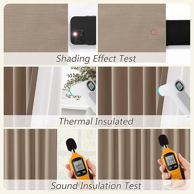 Guken Tan Blackout Curtains 120 Inch Length 2 Panels Set for Living Room Bedroom Back Tab Thermal Insulated 100% Black Out Linen Drapes Room Darkening Window Curtains 120 Inches Long