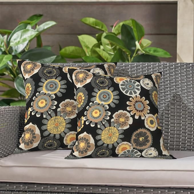 LVTXIII Outdoor Throw Pillows, Decorative Throw Pillows with Inserts, 20"x20" Square Pillows for Bed, Couch, Sofa and Patio Furniture, Set of 2, Black Yellow Crosby