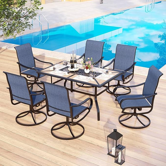 MFSTUDIO Outdoor Patio Dining Set for 6, Patio Table and Chairs Set with Umbrella Hole, Outdoor Patio Furniture Set for Deck, Backyard, Poolside & Garden
