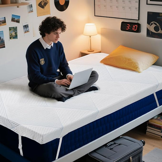 3 Inch Memory Foam Mattress Topper for College Dorm Bed - Twin XL Size | Extra Long Twin |High Density Cooling Bed Topper Pressure Relief with Removable & Washable Cover