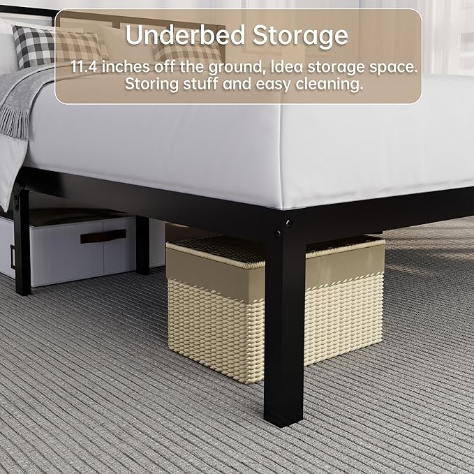 14 Inch Bamboo Bed Frame – Solid Wood Platform Bed Frame, Strong and Stable, with Non-Slip Slats for Support, No Box Spring Needed, Easy to Assemble, Noise-Free (Black with Headboard, Twin)