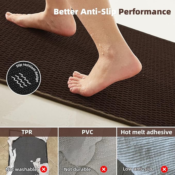 Bathroom Rugs Non Slip Washable, Super Absorbent Thin Bath Mat Small Quick Dry Low Pile Bathroom Rug, Brown 16"x24"