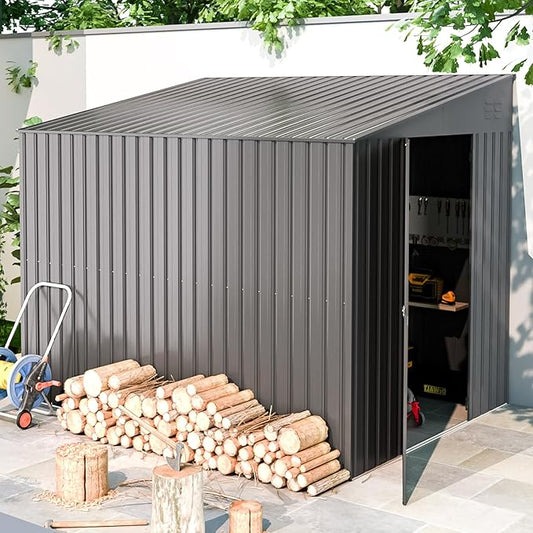 AECOJOY Shed Lean to Storage Shed, Outdoor 6' x 8' Metal Wall Side Bike Shed & Outdoor Storage, Garden Storage Cabinet for Backyard, Patio and Outdoor Use in Dark Grey