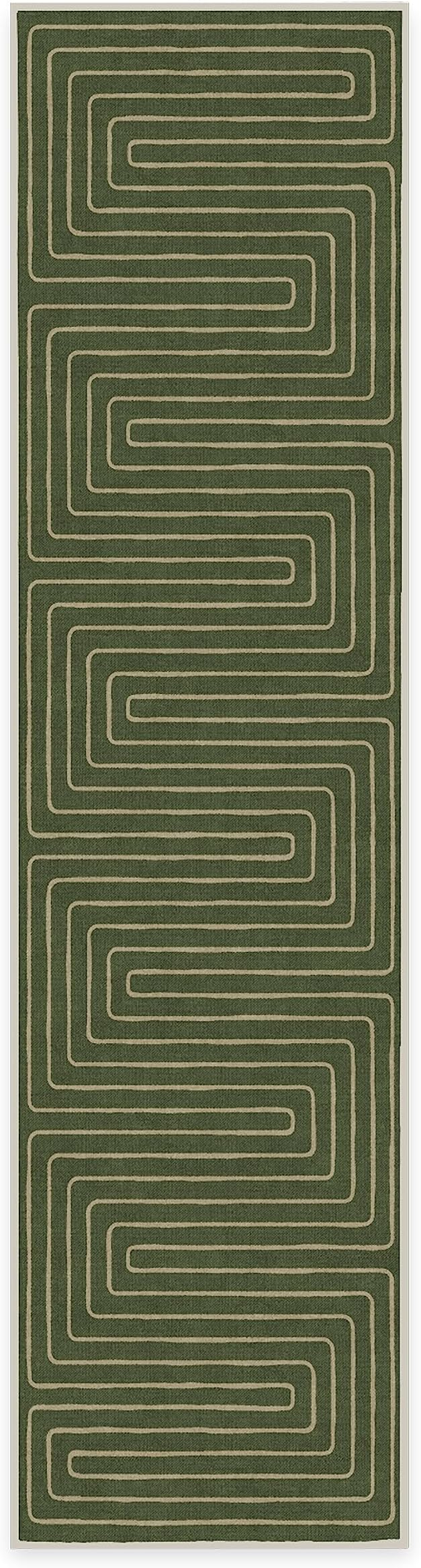 RUGGABLE x Jonathan Adler Machine Washable Modern Runner Rug – Labyrinth Fern Green 2.5x10, Stain-Resistant, Non-Slip – Washable Rug for Hallway, Entryway, Living Room & Kitchen–with Cushioned Pad