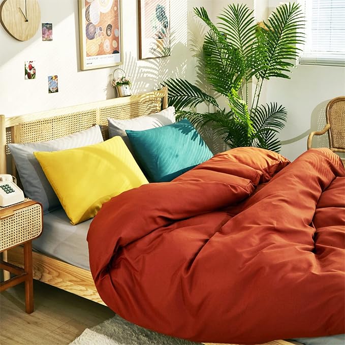 CLOTHKNOW Terracotta Twin/Twin XL Comforter Set Burnt Orange Bedding Comforter Soft Rust Comforter with 2 x Pillow Cases
