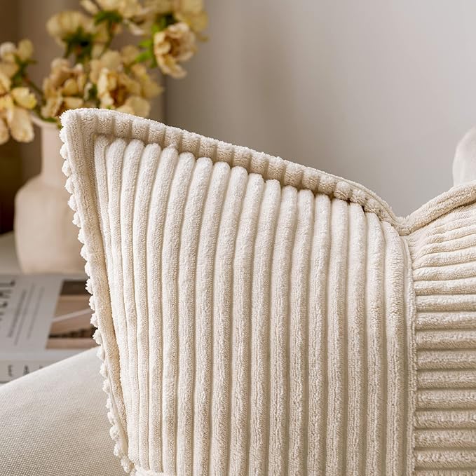 MIULEE Decorative Lumbar Throw Pillow Covers for Couch Bed Livingroom 14x24 Inch Set of 2 Beige Boho Accent Throw Pllows Broadside Striped Patchwork Soft Corduroy Pillowcases