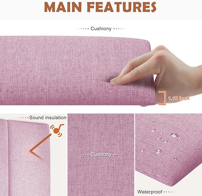 IFNOW Upholstered Wall Mounted Headboard, 3D Soundproof Wall Panels Peel and Stick Headboard for King Size, Reusable and Removable Tufted Bed Headboard in Light Pink(12 Panels, 10" x 24")