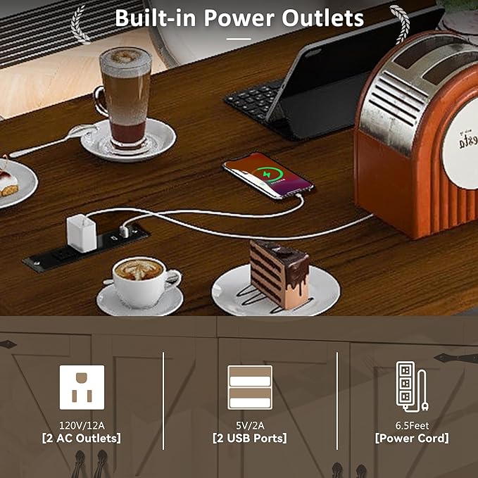 Farmhouse Roling Kitchen Island Cart with Drop Leaf Breakfast Bar with Power Outlet, Storage Island Table on Wheels with Drawers, Spice Rack(White)