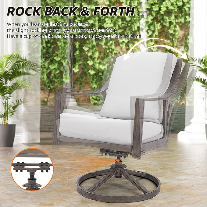 NATURAL EXPRESSIONS 7 Piece Patio Dining Table Outdoor Furniture Set for 6, 4Pcs Fixed and 2Pcs Swivel Patio Dining Chairs with Olefin Cushions, 65”Large Dining Table with Umbrella Hole