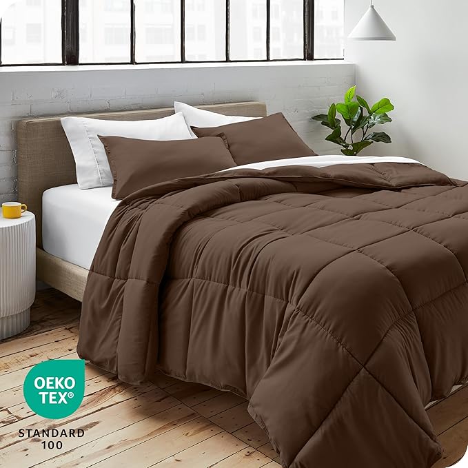 Bare Home Comforter Set - Twin/Twin Extra Long Size - Ultra-Soft - Goose Down Alternative - Premium 1800 Series - All Season Warmth (Twin/Twin XL, Cocoa)