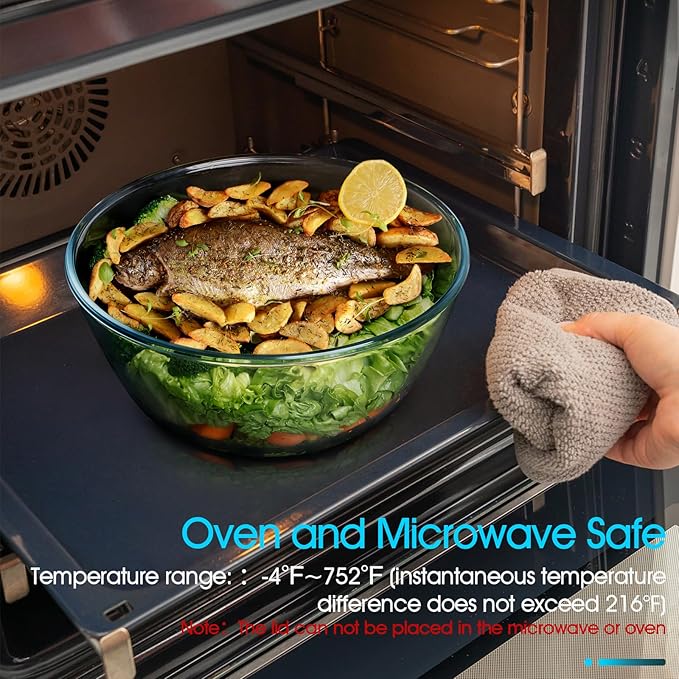 NUTRIUPS 4.7 Quart Large Glass Mixing Bowl with Lid, Deep Big Glass Bowl Large Salad Bowl