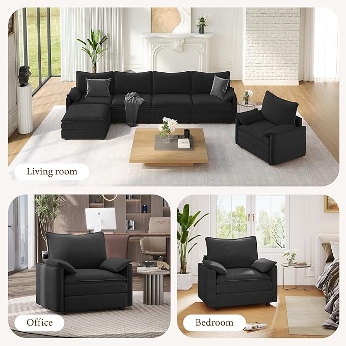 Vesgantti 40" Single Seat Sofa, Comfy Cloud Couch Deep Seat Upholstered Couch Chenille Modern Sofa with Armrest Pillow, Easy Assembly for Living Room, Bedroom and Apartment, Black