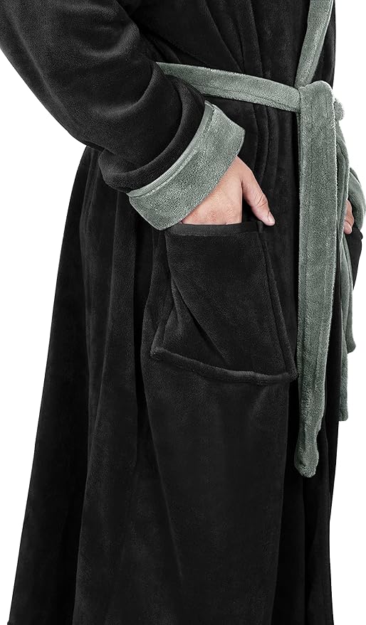 NY Threads Mens Robe with Hood, Luxury Plush Fleece Hooded Mens Bathrobe, Spa Bath Robe for Men