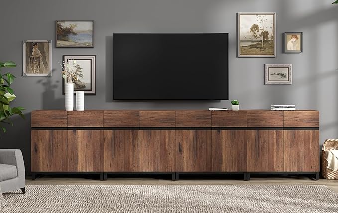 WAMPAT Modern TV Stand for TVs up to 120 inch, 4 in 1 Entertainment Center TV Console with Adjustable Shelves and Metal Base for Living Room,Bedroom,Brown