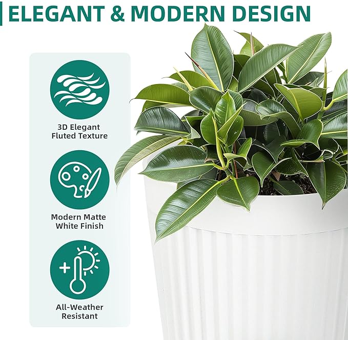 Set of 2 Heavy-Duty Outdoor Planters for Wedding, 20" Tall Planters for Indoor Plants, Large Fluted Flower Pots, Weather-Resistant for Garden, Patio, Porch or Living Room Decor