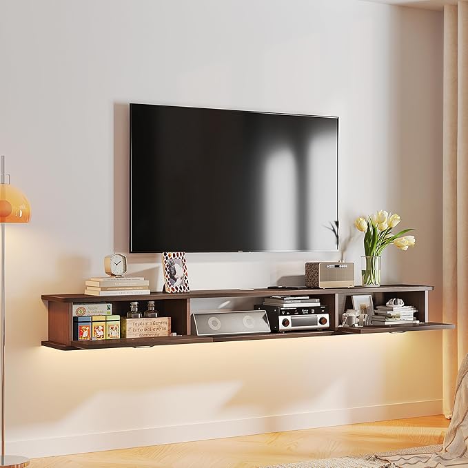 Floating TV Stand with 2 Doors,70'' Wall-Mounted TV Console,Floating TV Cabinet,Floating Console Shelf,Wall Mounted TV Cabinet(Walnut)