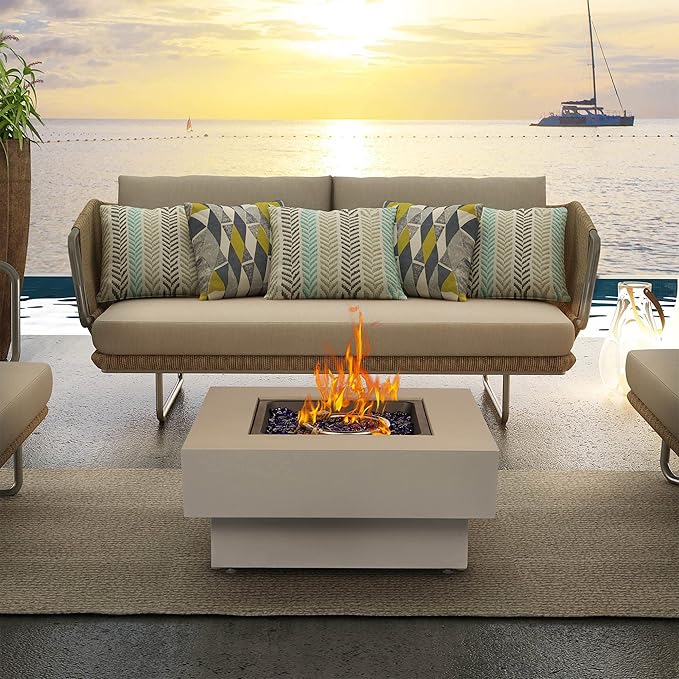 Propane Fire Pit Table, 32.5-inch 50,000 BTU Outdoor Gas Fire Table for Patio w/Lid, Glass Rocks, Cover, Pre-Attached 10ft Propane Hose, Flint Gray
