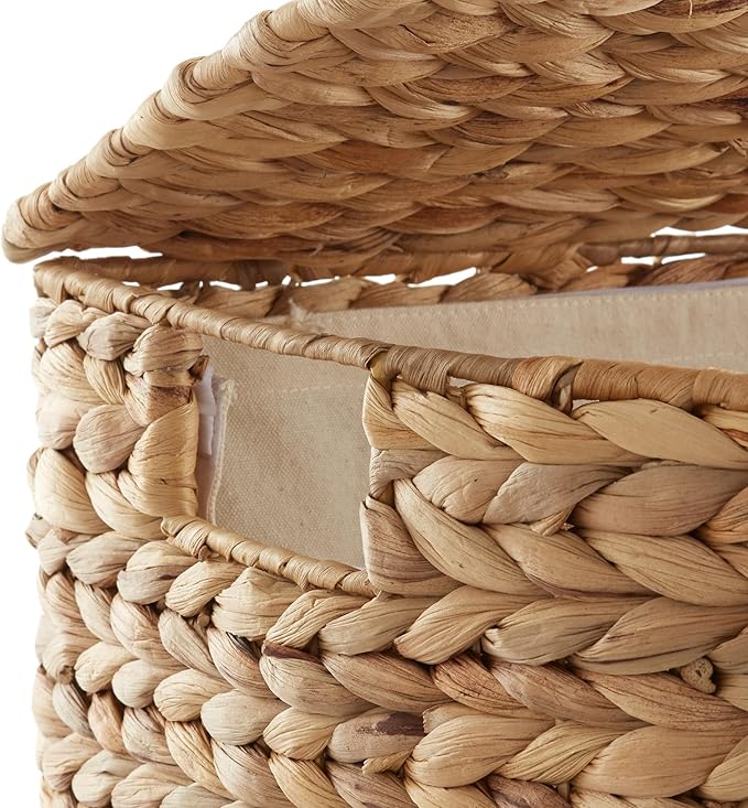 Casafield Half Moon Laundry Hamper with Lid and Removable Liner Bag - Natural, Woven Water Hyacinth Laundry Basket for Clothes and Towels