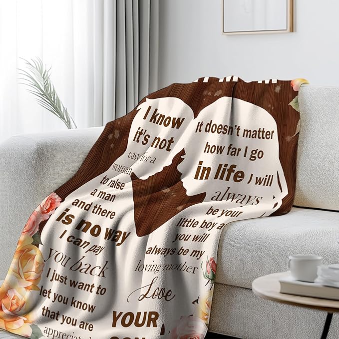 Gifts for Mom from Son, I Love You Mom Blanket, Gifts for Mothers Day, Soft Flannel Blanket for Mother for Birthday Mothers Day 50" x 60"