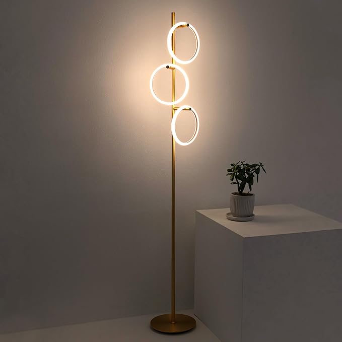 Brightech Saturn Floor Lamp, Great Living Room Decor, Tall Contemporary Standing Tree Light for Offices, Living Rooms, with 3 LED Heads for Bedroom Reading - Gold/Brass