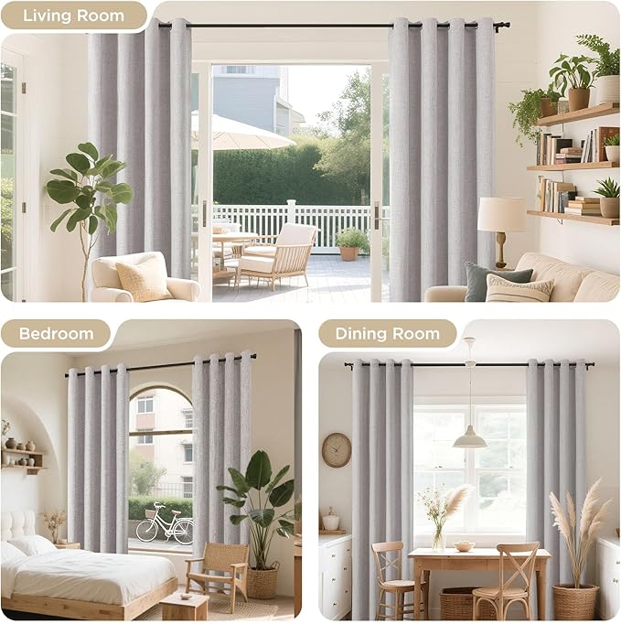 Joydeco Blackout Curtains 120 Inches Long 2 Panels Burg, Room Darkening Curtains for Bedroom, 100% Black Out Textured Thermal Drapes Privacy Protection 2 Panels Set(W52 x L120 Inch, Greyish White)